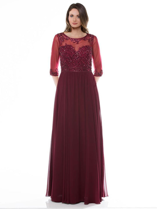 G330SL Sequined Illusion Bateau A Line Gown In Red