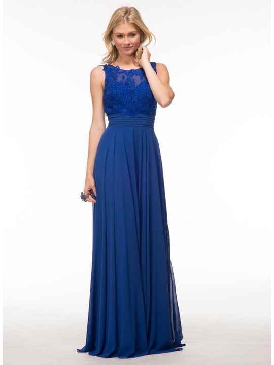 Glow by Colors - G541 Lace Chiffon A-line Dress in Blue