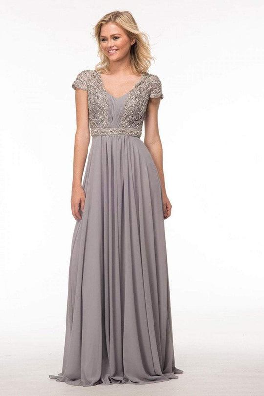 Glow by Colors - G620 Ruched Beaded Evening Dress in Gray