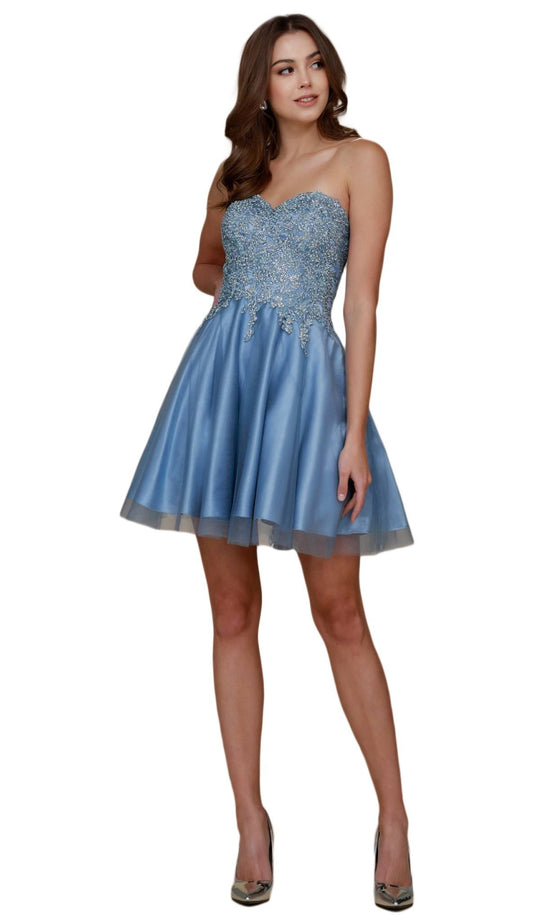 Nox Anabel - G651 Embroidered Strapless Sweetheart Cocktail Dress