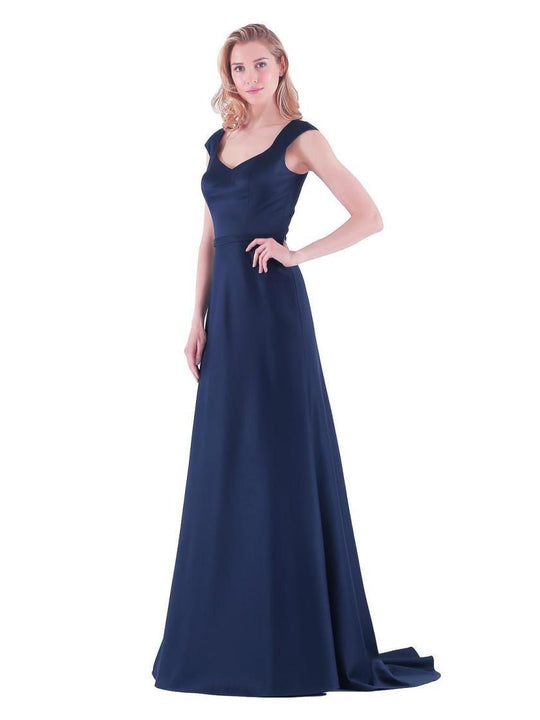 Glow by Colors - G652 V-Neck Cotele A-line Dress in Blue
