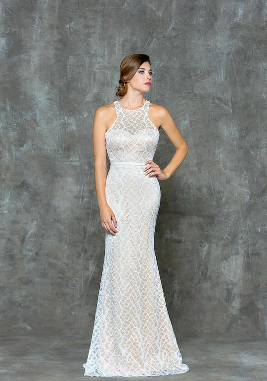 Glow by Colors - G661 Lavish Lace Evening Gown in White