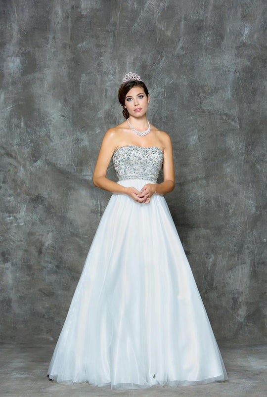 Glow by Colors - G668 Mesh Semi-Sweetheart Ballgown in Silver