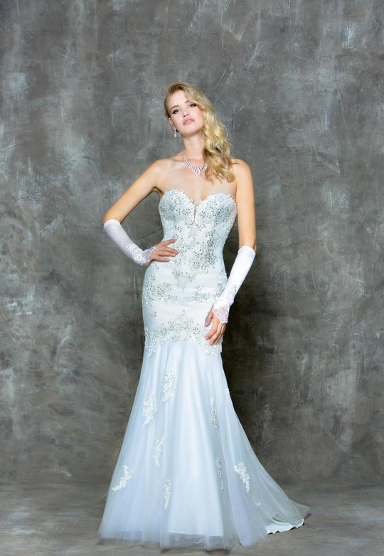 Glow by Colors - G669 Embellished Sweetheart Mermaid Dress in White