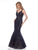 Glow by Colors - G675 Lace V-Neck Trumpet Dress in Blue