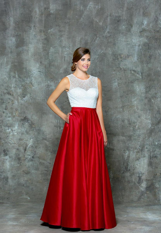 Glow by Colors - G682 Beaded Jewel Long Gown with Back Cut Outs in Red
