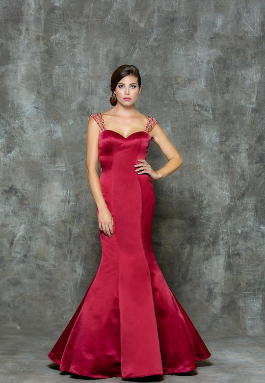 Glow by Colors - G683 Beaded Sweetheart Mermaid Gown in Red