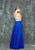 Glow by Colors - G685 Bejeweled Halter Neck A-line Dress in Blue