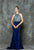 Glow by Colors - G686 Bejeweled Halter Neck Trumpet Dress in Blue