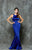 Glow by Colors - G687 Sleeveless Halter Ruffled Mermaid Gown in Blue