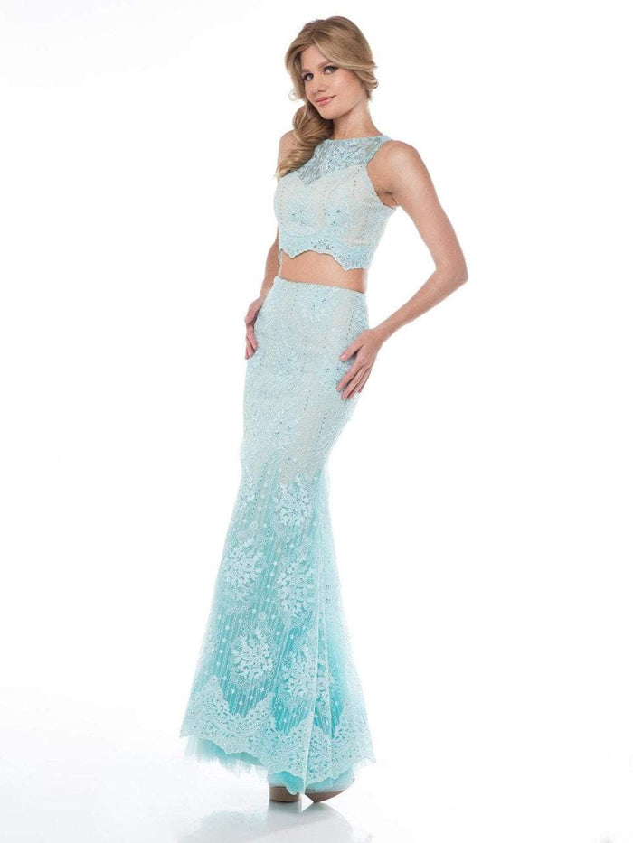 Glow by Colors - G689 Two-Piece Lace Evening Gown in Blue and Neutral