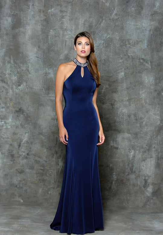 Glow by Colors - G691 High Halter Keyhole Gown in Blue