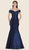 Rina Di Montella - RD2602 Embellished Folded Off-Shoulder Mermaid Gown in Blue