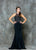 Glow by Colors - G705 Embellished Illusion Halter Trumpet Dress in Black