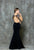 Glow by Colors - G707 Sheer Neckline Mermaid Evening Gown in Black