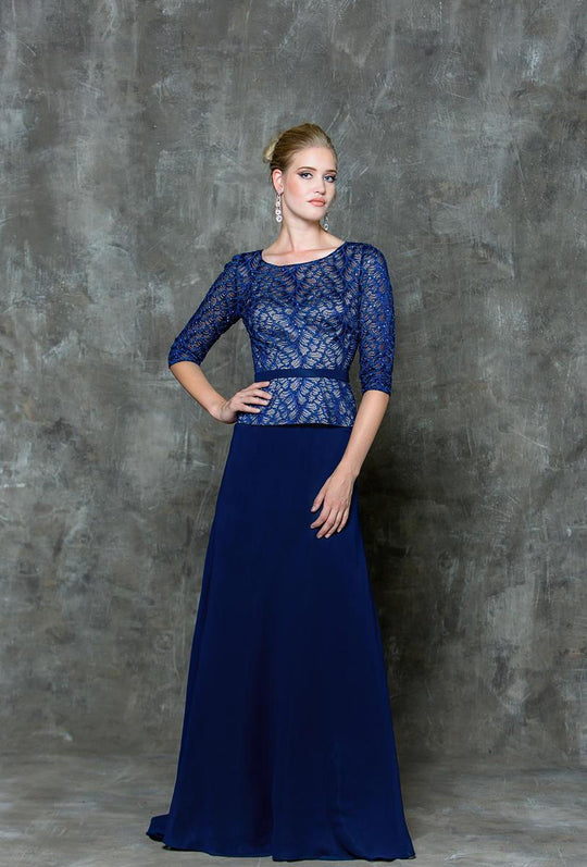 Glow by Colors - G710 Quarter Length Sleeve A-line Dress in Blue