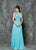 Glow by Colors - G713 Beaded Halter Neck A-Line Dress in Blue