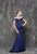 Glow by Colors - G715 Off Shoulder Cotele Gown in Blue