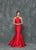 Glow by Colors - G716 Sleeveless Halter Neck Mermaid Dress in Red