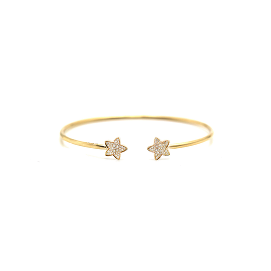 Diamond Bangle With Flower In 18K YG