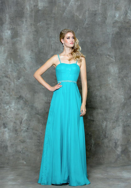 Glow by Colors - G720 Elegant Cross Ruched Evening Dress in Blue