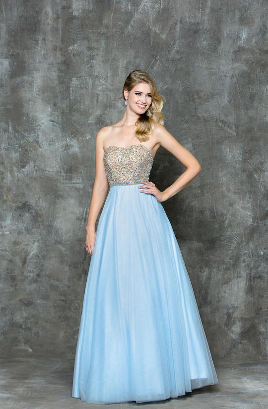 Glow by Colors - G721 Bejeweled Sweetheart Ballgown in Blue