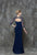 Glow by Colors - G725 Intricate Ruched Illusion Evening Dress in Blue