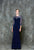 Glow by Colors - G725 Intricate Ruched Illusion Evening Dress in Blue