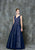 Glow by Colors - G729 Classy V-Neck Sheer Lace Evening Dress in Blue