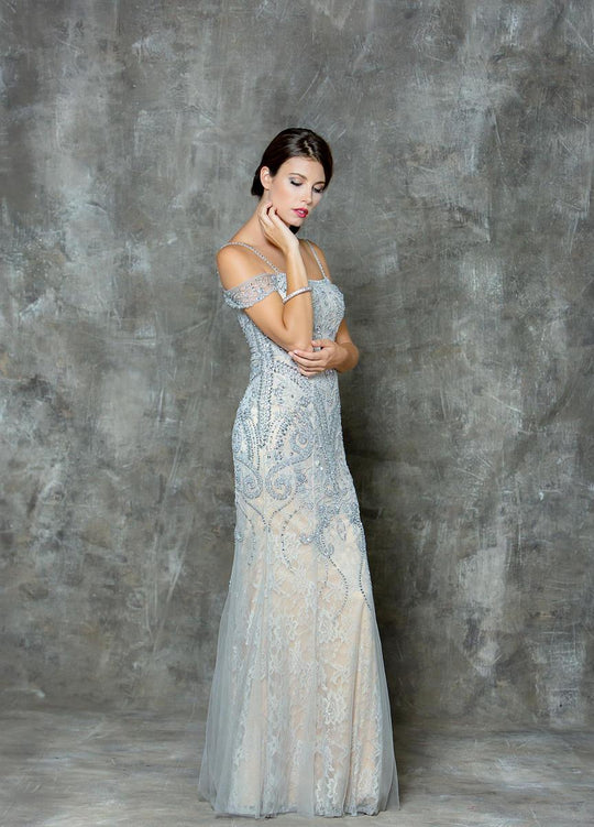 Glow by Colors - G730 Embellished Sweetheart Sheath Dress in Gray