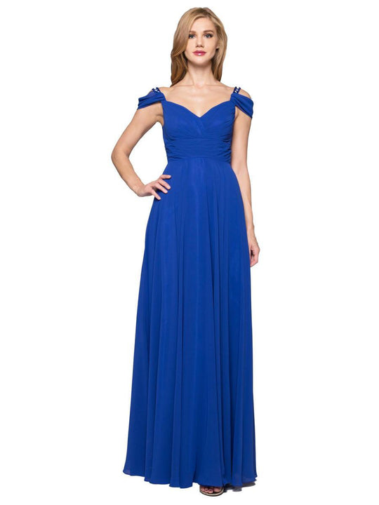 Glow by Colors - G736L V-neck Chiffon A-line Dress in Blue