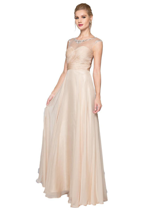 Glow by Colors - G737L Cap Sleeve Chiffon Evening Gown in Neutral