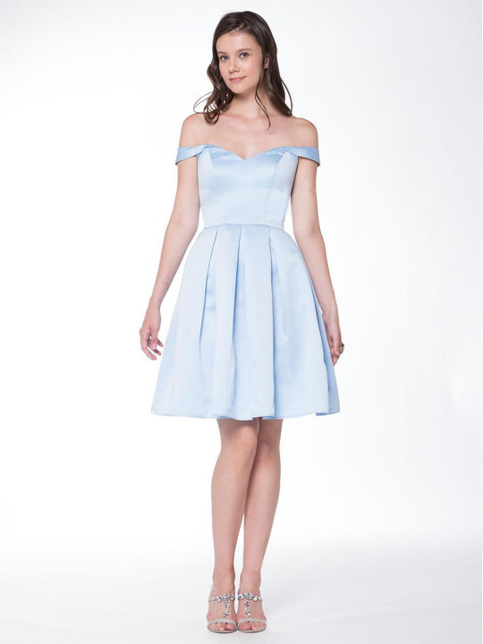 Glow by Colors - G739 Off Shoulder Satin Dress in Blue