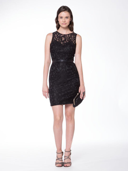 Glow by Colors - G740 Lace Overlay Cocktail Dress in Black