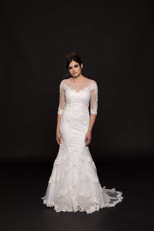 Glow by Colors - G743-1 Embroidered Lace Mermaid Dress In White