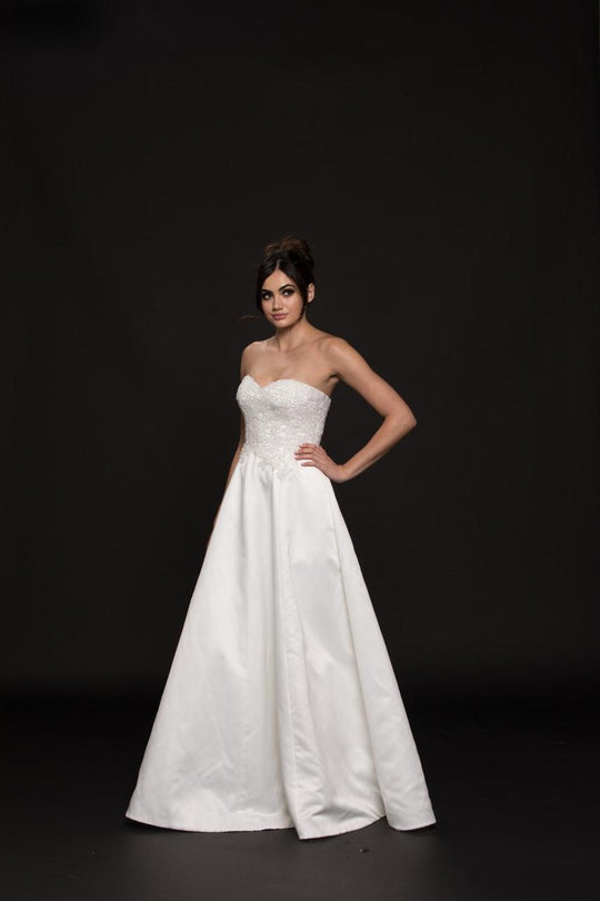 Glow by Colors - G745 Strapless Beaded Sweetheart Satin A-line Dress In White
