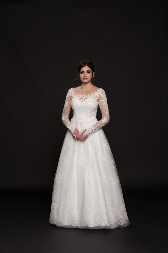 Glow by Colors - G746 Floral Appliqued A-Line Evening Gown In White