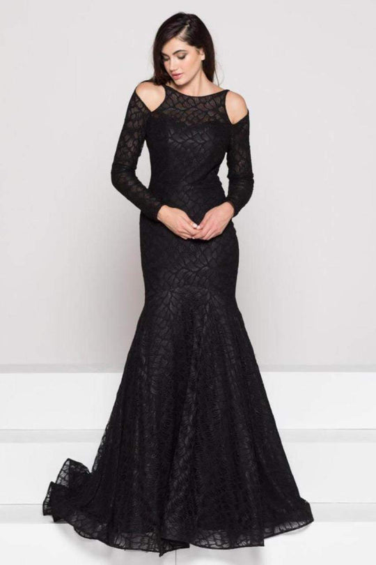 Glow by Colors - G753 Lace Bateau Mermaid Dress In Black