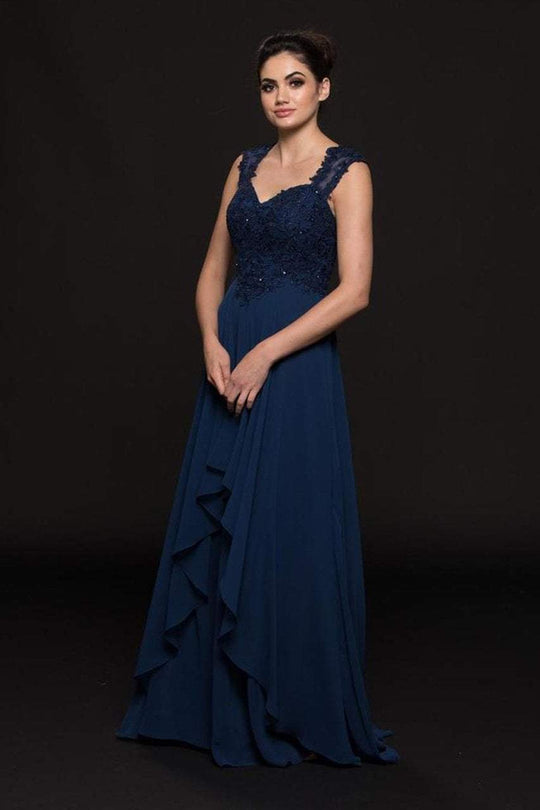 Glow by Colors - G757 Sleeveless Embellished Chiffon Gown In Blue