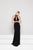 Glow by Colors - G767 Halter Cutout Metallic Accented Gown In Black
