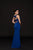 Glow by Colors - G771 Plunging V-Neck Sheath Evening Dress In Blue