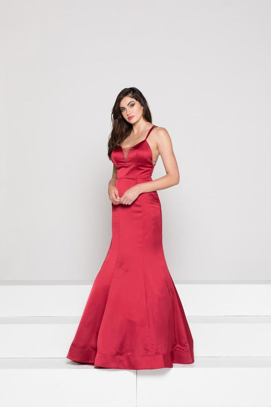 Glow by Colors - G773 Strappy Fitted Trumpet Gown In Red