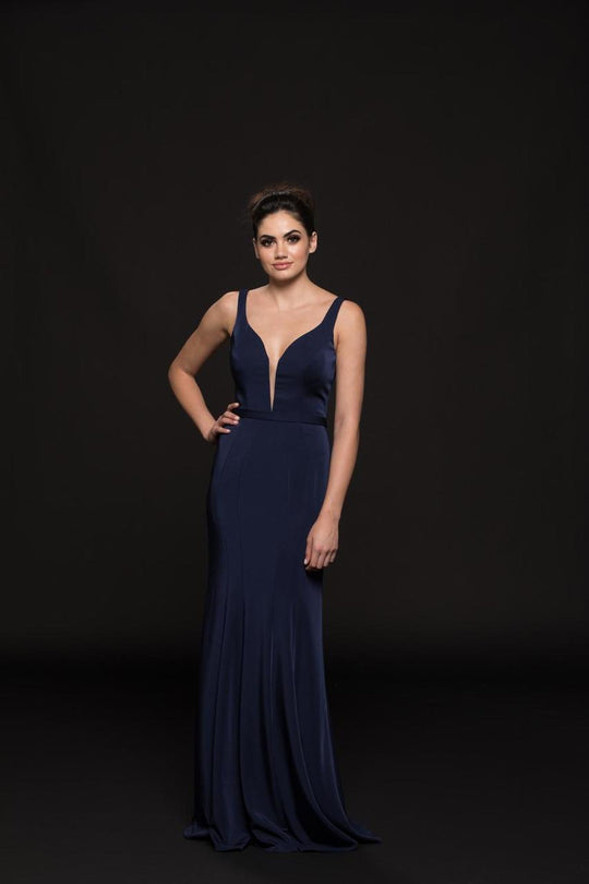 Glow by Colors - G776 Sleeveless Plunging Sweetheart Faille Gown In Blue