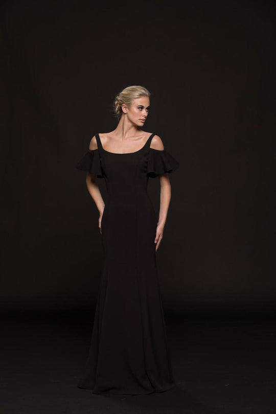 Glow by Colors - G777 Short Butterfly Sleeve Crepe Sheath Gown In Black