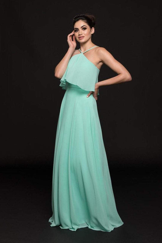 Glow by Colors - G778 Halter Chiffon Evening Dress In Green