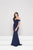 Glow by Colors - G786 Jeweled Lace Corset Bodice Off Shoulder Gown In Blue