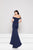 Glow by Colors - G786 Jeweled Lace Corset Bodice Off Shoulder Gown In Blue
