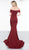 Glow by Colors - G805 Off-Shoulder Trumpet Dress With Train And Slit In Red