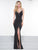 2019 Spring - Black Beaded Strappy Gown with Slit In Black