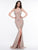2019 Spring - Black Beaded Strappy Gown with Slit In Nude
